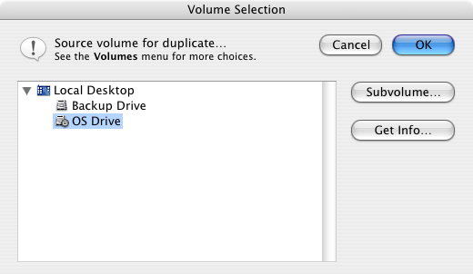 Select Source Volume