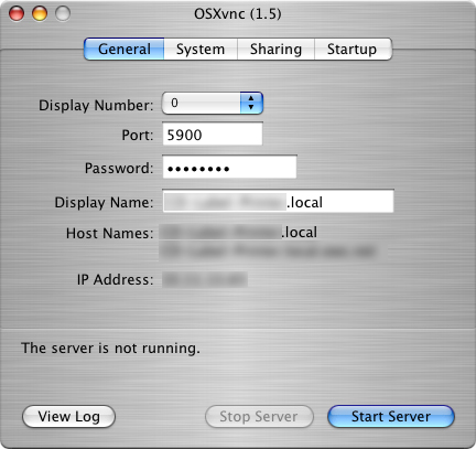 OSXvnc General settings