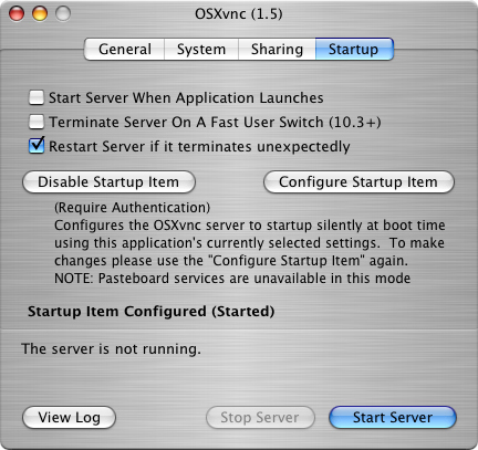 OSXvnc General settings