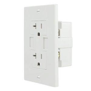 NewerTech Power2U AC 20A Outlet w/ 2x USB Charging Ports, 2x AC 110/120V - White Color.