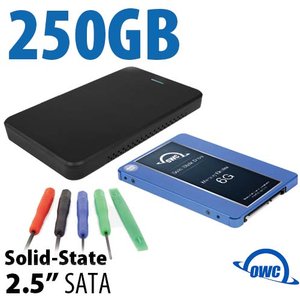 DIY SSD Upgrade Bundle: OWC Express USB 3.2 (5Gb/s) Bus-Powered Portable External Storage Enclosure + 250GB OWC Mercury Electra 6G SSD + 5-Piece Toolkit