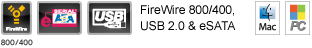 FireWire 800/400, USB 2.0 & eSATA