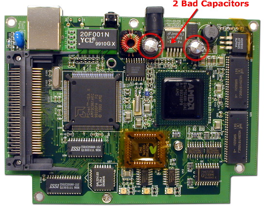 Note the location of the 2 bad capacitors