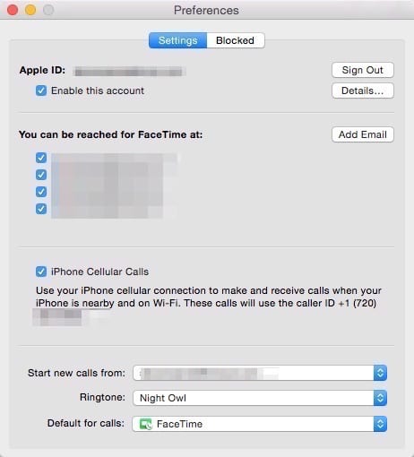 FaceTime Settings on Mac