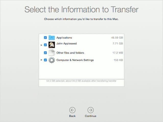 Selecting information to transfer