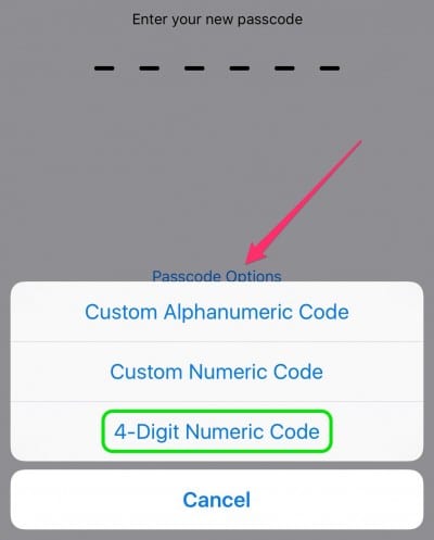 Setting a 4-digit numeric passcode