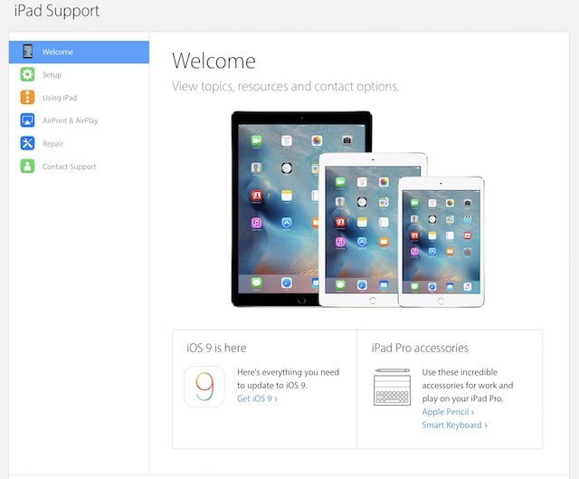 Apple's iPad Support Web Page