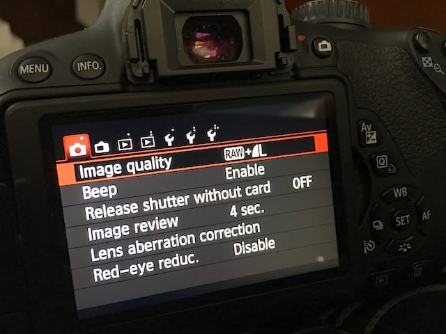 Canon camera set for RAW + Large JPG images