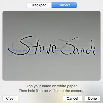 Signature from Mac camera