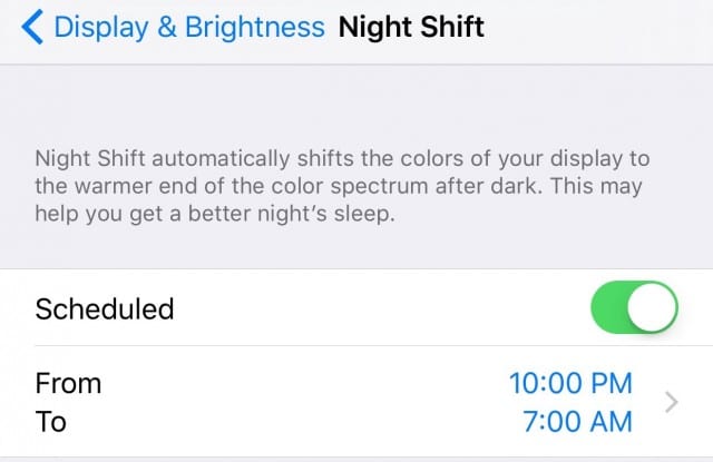 iOS 9.3 Night Shift is enabled