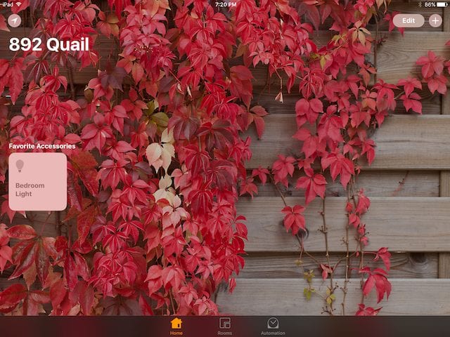 Home app in iOS 10, showing one accessory added...