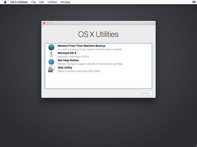OS X Utilities available in Recovery Mode