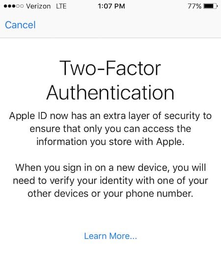 Two-Factor Authentication for Apple ID