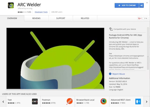 ARC Welder in the Chrome Web Store