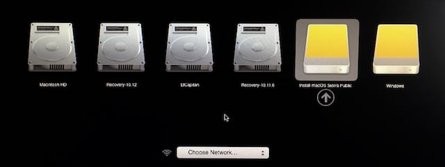 Press the Option key at startup to display all drives/partitions.