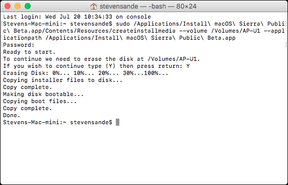 Congratulations! You now have a macOS Sierra Public Beta install disk