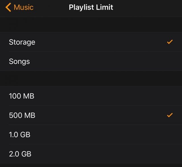 Setting a storage limit for music