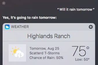 Getting a weather forecast from Siri on the Mac
