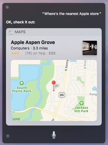 Asking Siri on the Mac for the nearest Apple Store