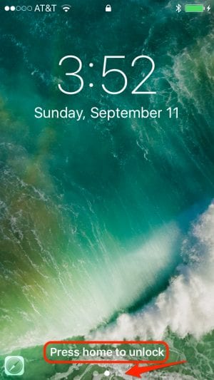 Press home to unlock replaces "Slide to unlock" in iOS 10