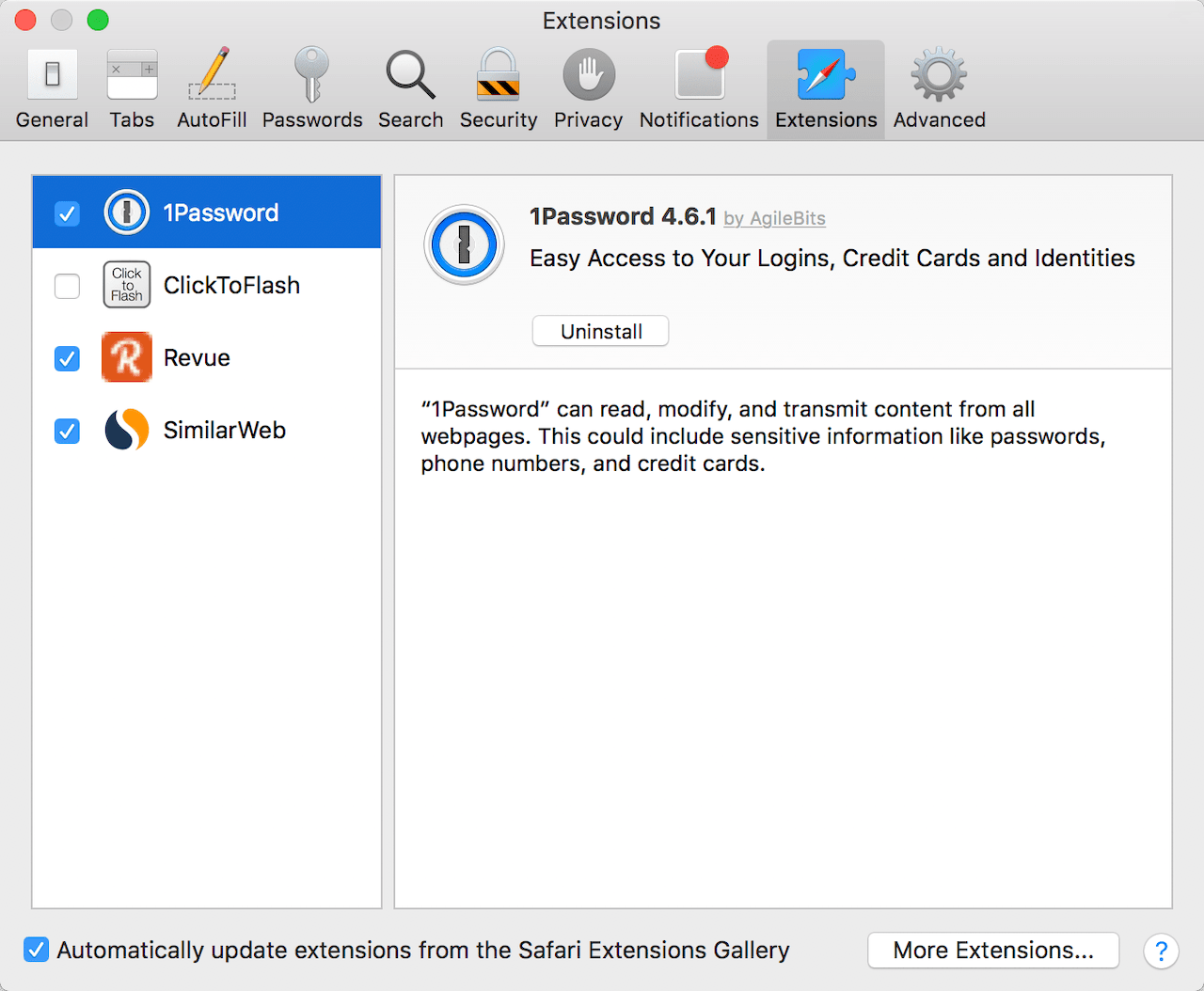 How to remove extensions in Safari