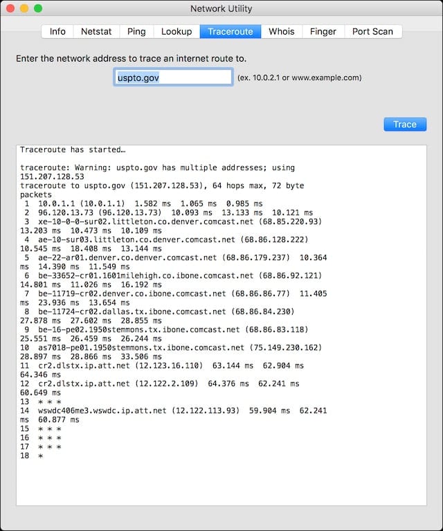 Network Utility - Traceroute