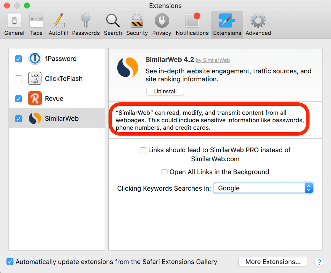 How to set Safari extension permissions on a per-website basis