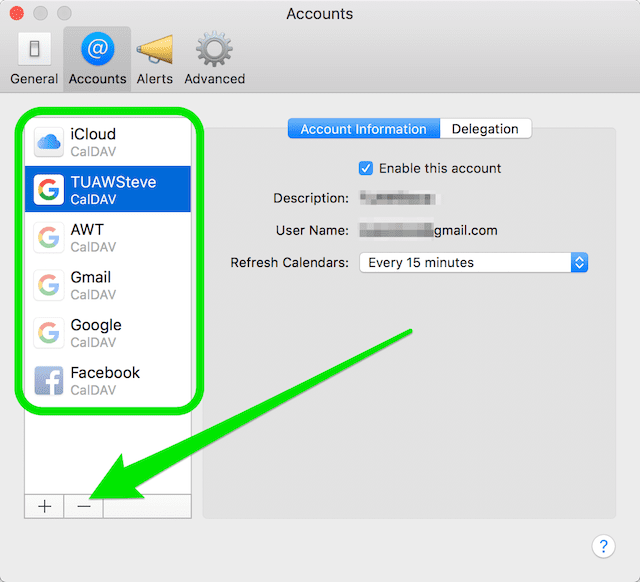 Removing Calendar accounts