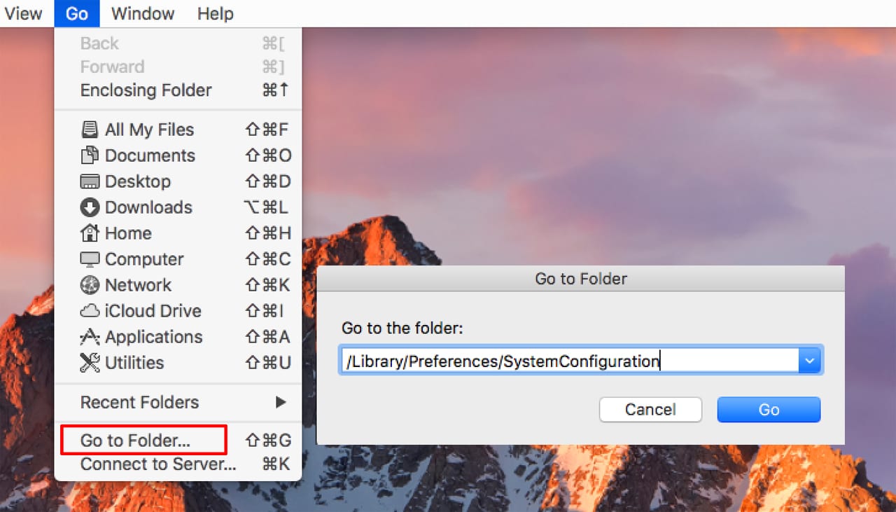 (Use the Go to Folder option to quickly access the SystemConfiguration folder.)