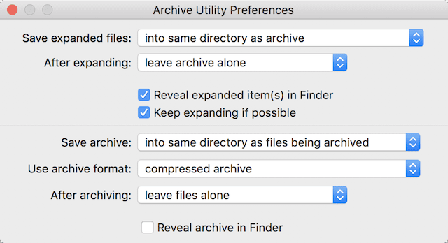 Preferences for the Archive Utility