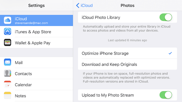 iCloud Photo Library is enabled in Settings on this iPhone