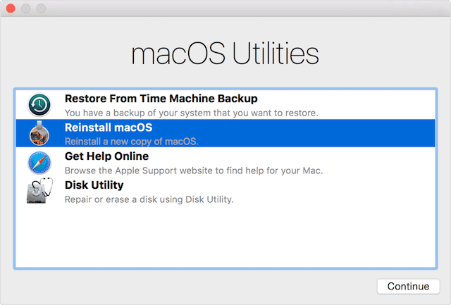 macOS Sierra's macOS Utilities