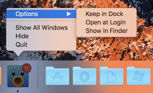 Right-click a Dock icon to display this menu