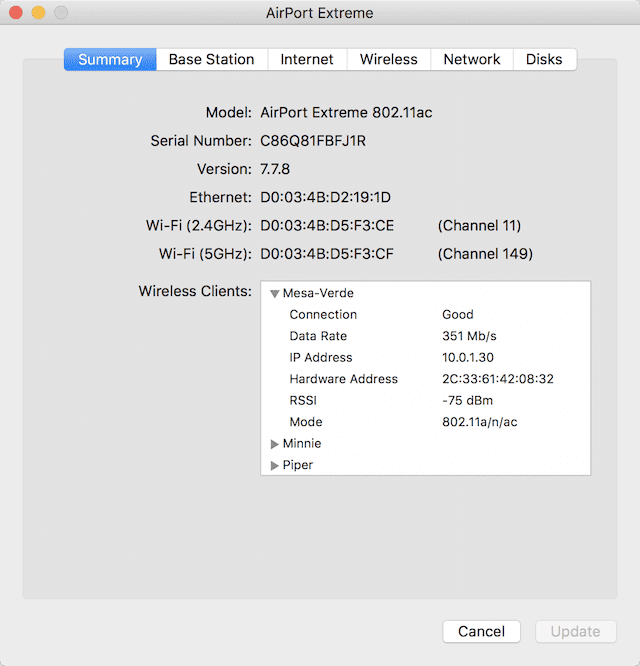 AirPort Utility Summary