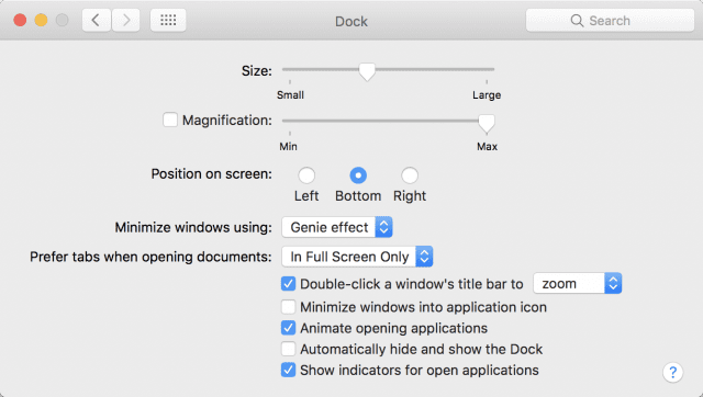 The Dock preference pane