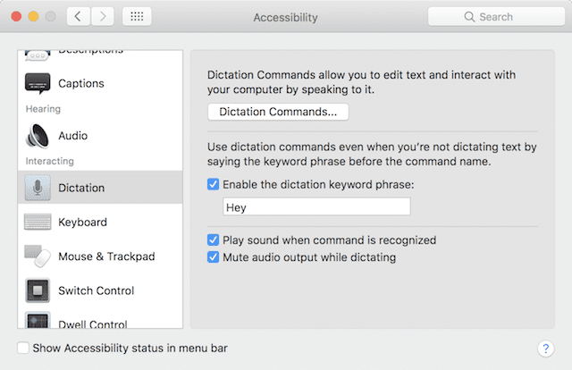 Setting up Dictation to respond to the keyword "Hey"