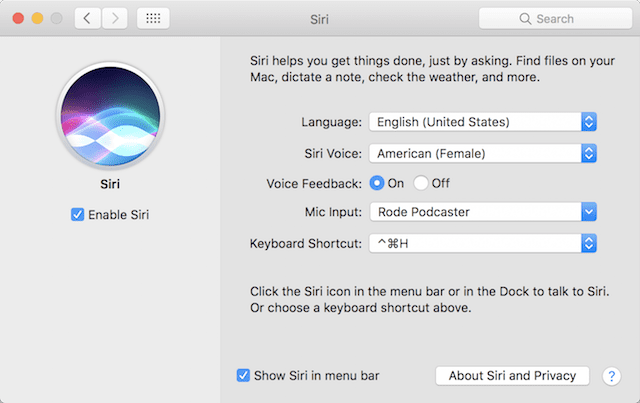 Setting a keyboard shortcut to invoke Siri