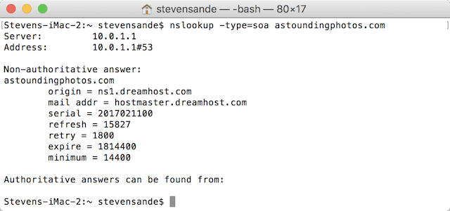 The results of nslookup for our domain name