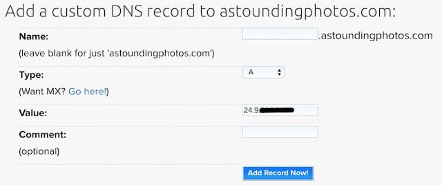 Adding a custom DNS record pointing the domain name to the static IP address
