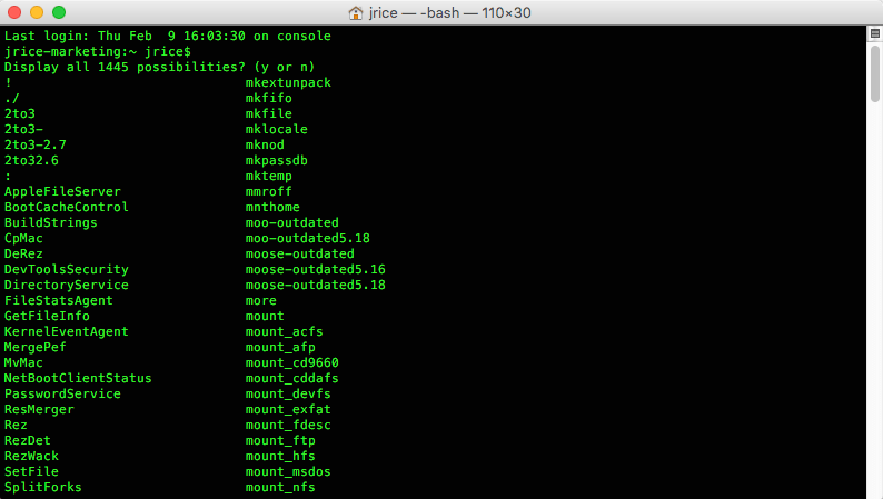 terminal mac os list command results