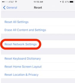 Reset Network Settings in iOS 10 Settings App