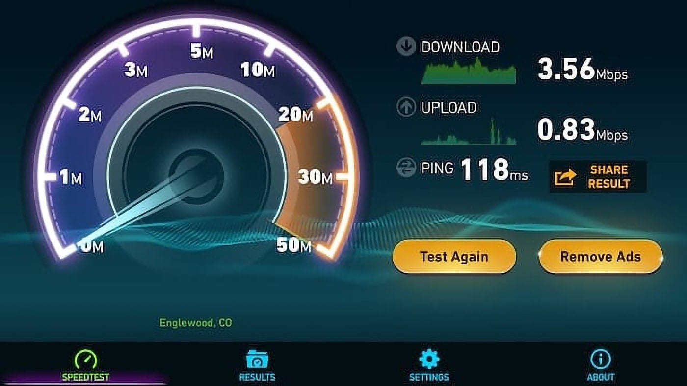 Ookla Speedtest results on an iPhone