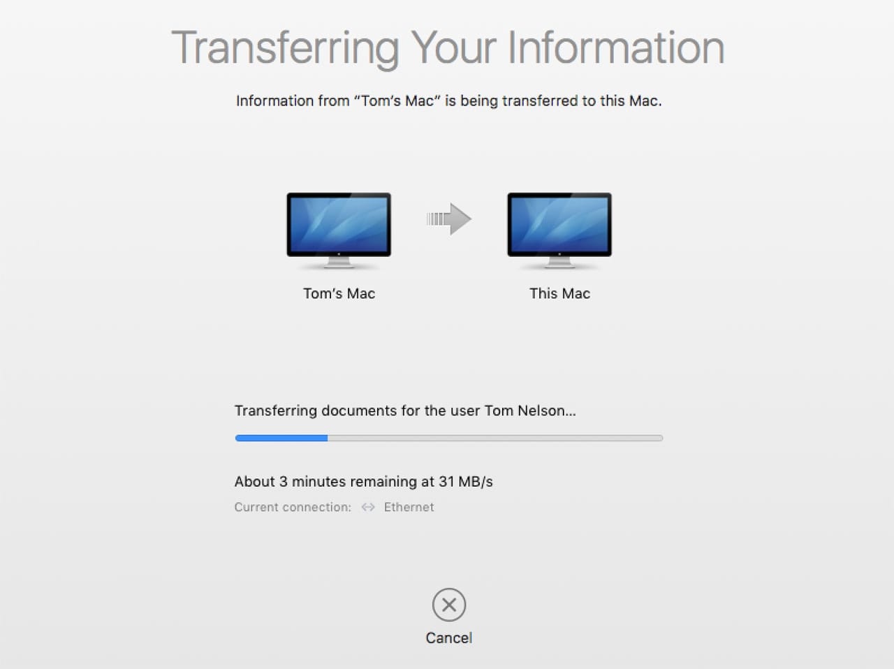 Migration Assistant Transfer Status