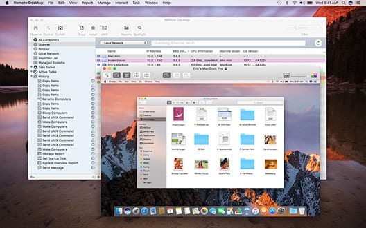 Apple Remote Desktop, with a shared desktop in the foreground