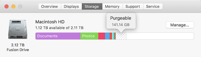 About this Mac shows how storage is being used and offers a way to manage it