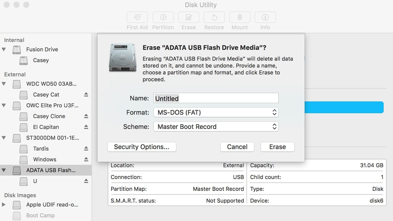 Screenshot of flash drive formatting window