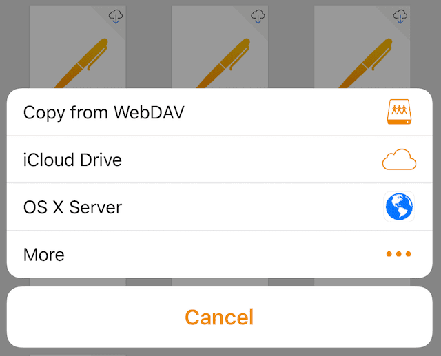 The list of "drives" as seen from Locations in iOS Pages