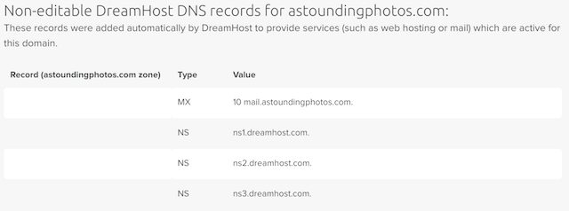 The MX record for the server (DNS provided by DreamHost)