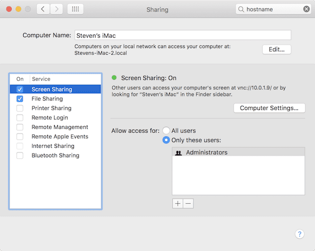 Be sure to turn on Screen Sharing in the System Preferences Sharing pane