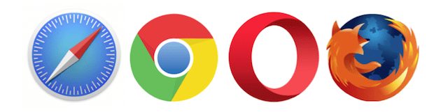 safari, chrome, opera and firefox browser icons